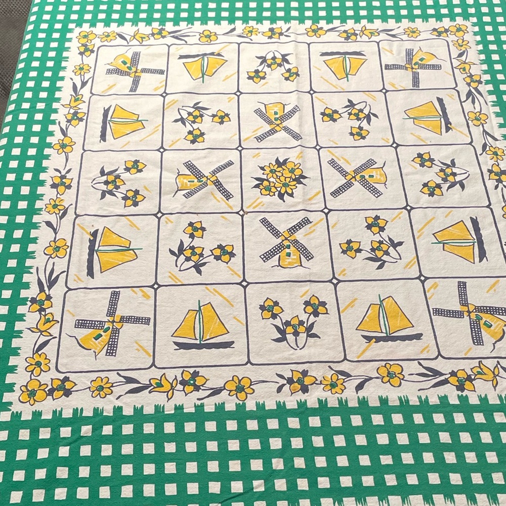 1950’s Retro Tablecloth / Floral / Watch Tower / Sail Boat Pattern Beach Look